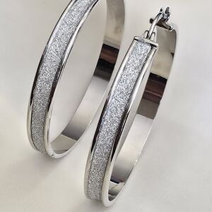 Stardust Silvertone Hoop Earrings